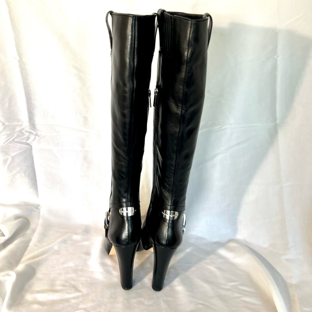 MICHAEL Michael Kors Tamara Black Leather Knee-High Heeled Boots 10 - Picture 5 of 11